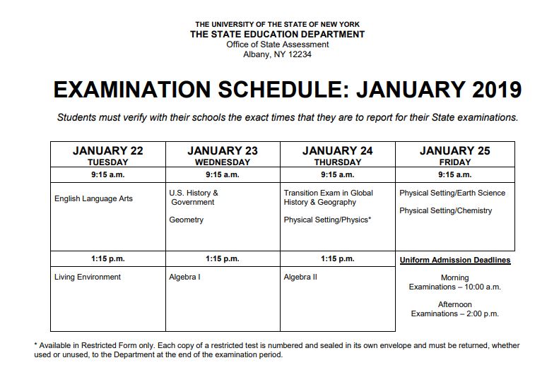 New York State January 2019 Regents -Club Z! Tutoring of Orange County, NY